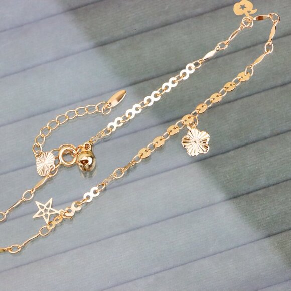 "Elegant Rose Gold Anklet with Floral & Star Charms, XPAL1176 - Picture 1 of 12